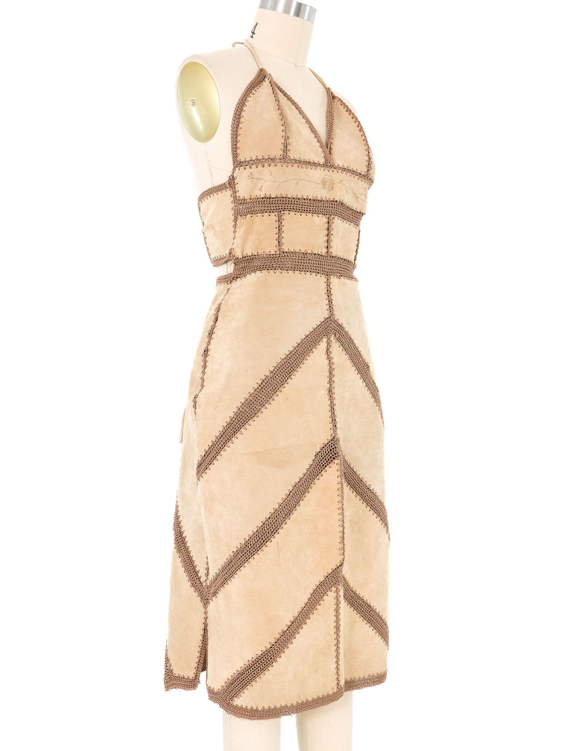 1970s Suede And Crochet Halter Dress Dress arcadeshops.com