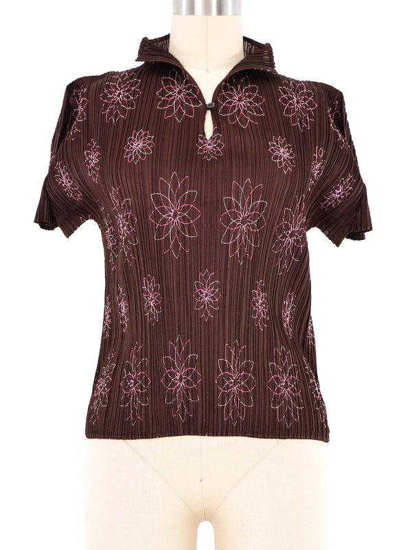 Issey Miyake Pleated Floral Embroidered Top Top arcadeshops.com