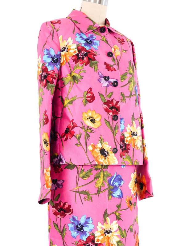 1990s Dolce and Gabbana Pink Floral Skirt Suit Suit arcadeshops.com