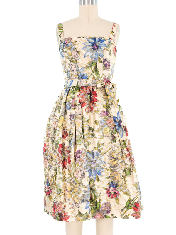 1950s Metallic Floral Fit And Flare Dress Dress arcadeshops.com