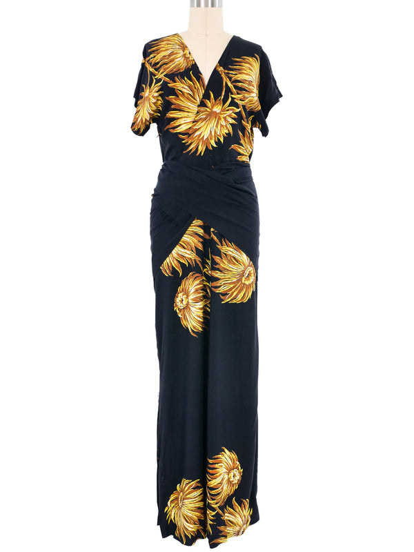 1940s Black Floral Wrap Dress Dress arcadeshops.com