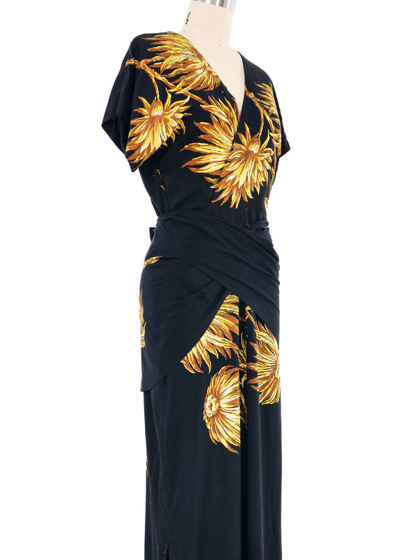 1940s Black Floral Wrap Dress Dress arcadeshops.com