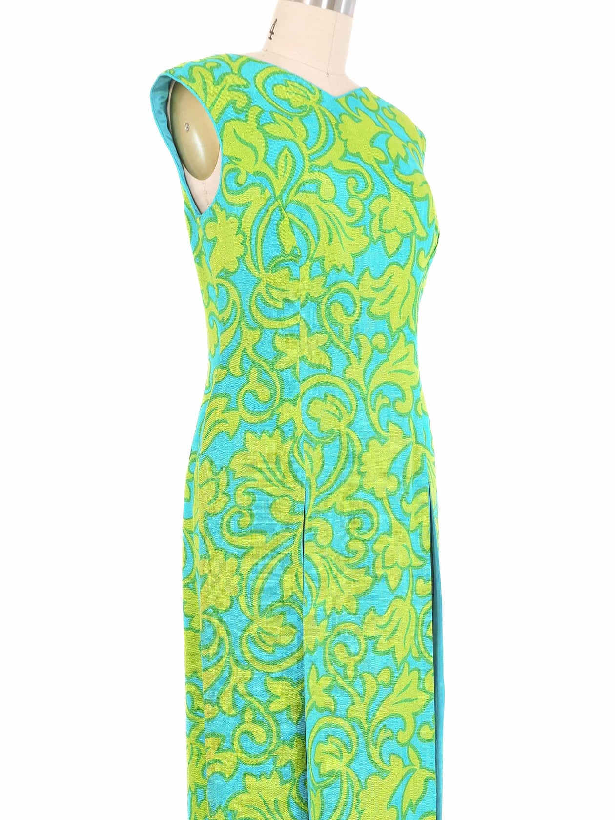 1960s Neon Psychedelic Split Maxi Dress