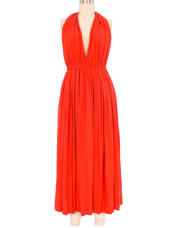 Donna Karan Red Jersey Silk Halter Dress Dress arcadeshops.com