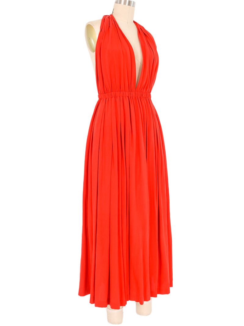 Donna Karan Red Jersey Silk Halter Dress Dress arcadeshops.com