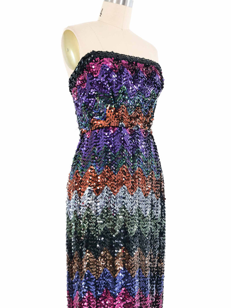 1970s Lilli Diamond Prismatic Sequined Gown Ensemble Dress arcadeshops.com