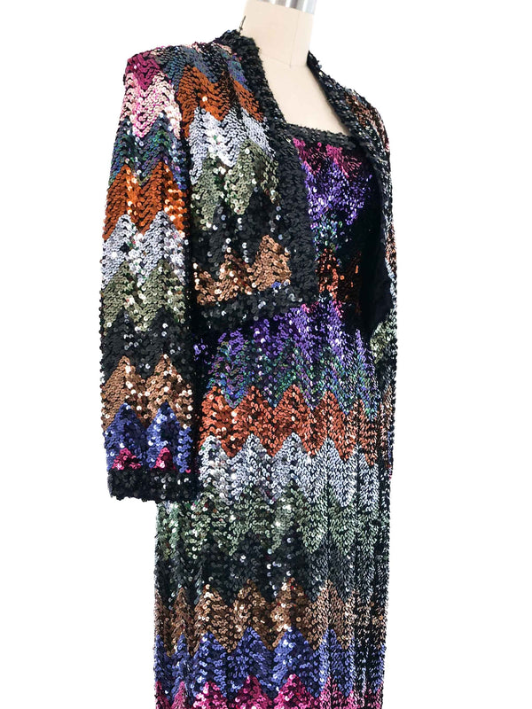 1970s Lilli Diamond Prismatic Sequined Gown Ensemble Dress arcadeshops.com