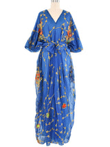 Profils du Monde Blue Embellished Silk Caftan Dress arcadeshops.com