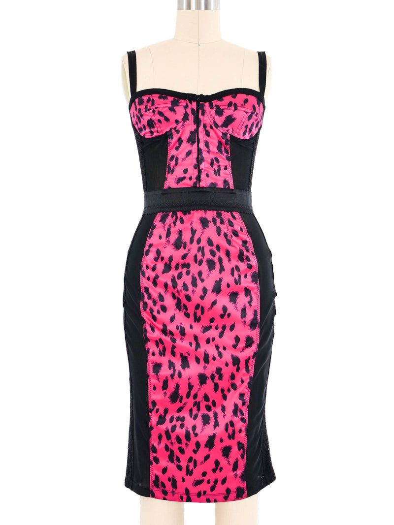 Dolce And Gabbana Fuschia Leopard Print Bustier Dress Dress arcadeshops.com