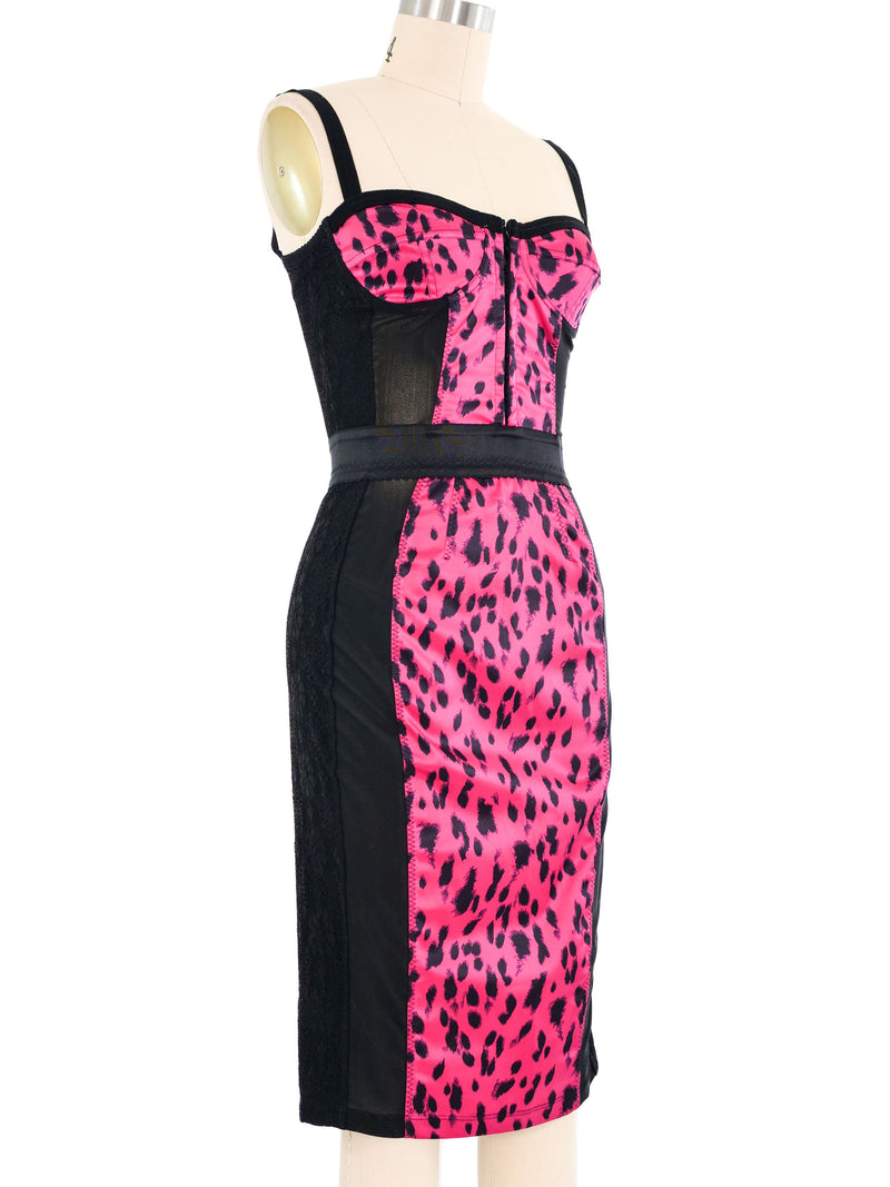 Dolce And Gabbana Fuschia Leopard Print Bustier Dress Dress arcadeshops.com