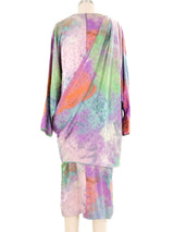 1980s Emanuel Ungaro Silk Watercolor Draped Dress Dress arcadeshops.com
