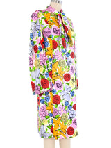 1970s Pauline Trigere Floral Silk Twill Dress Dress arcadeshops.com