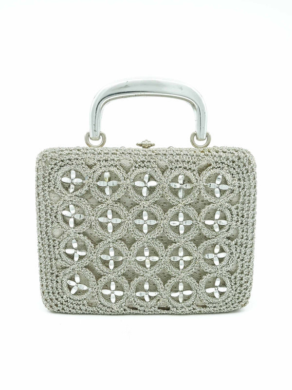 1960s Silver Crochet Box Bag Accessory arcadeshops.com