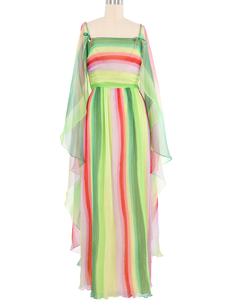 1970s Watermelon Chiffon Plisse Pleat Maxi Dress Dress arcadeshops.com