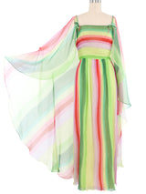 1970s Watermelon Chiffon Plisse Pleat Maxi Dress Dress arcadeshops.com