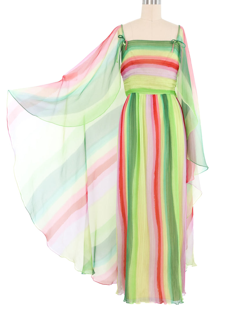 1970s Watermelon Chiffon Plisse Pleat Maxi Dress Dress arcadeshops.com