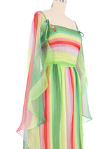 1970s Watermelon Chiffon Plisse Pleat Maxi Dress Dress arcadeshops.com