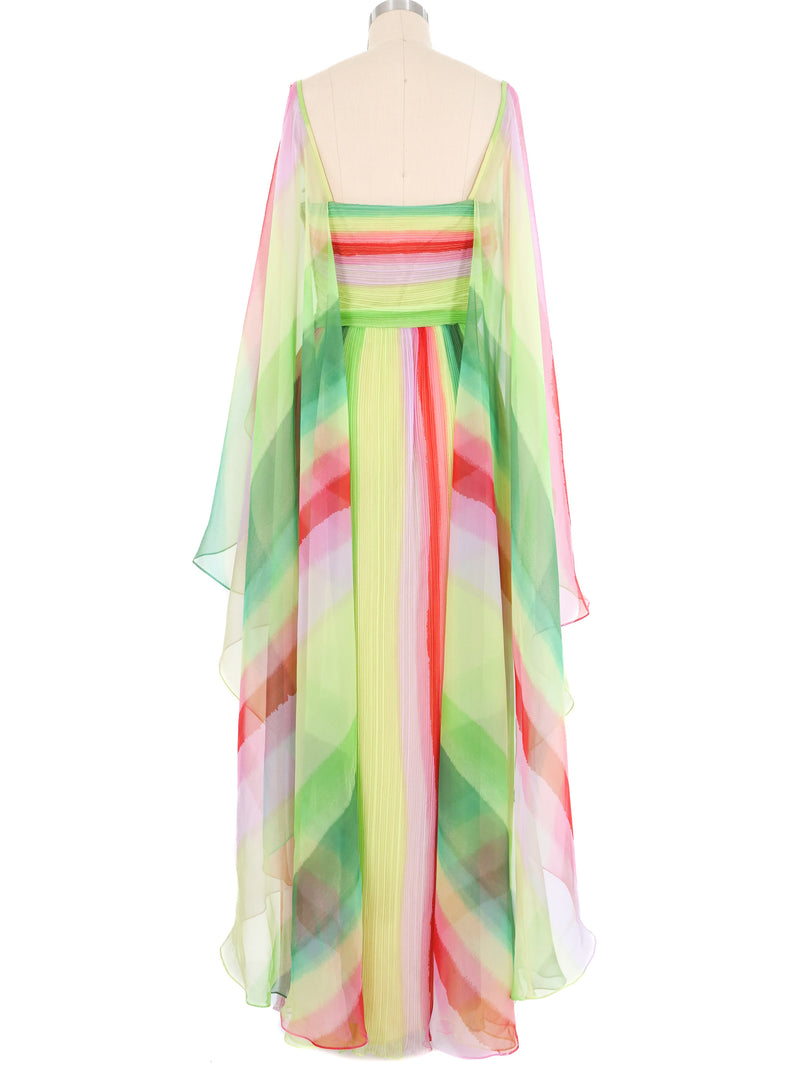 1970s Watermelon Chiffon Plisse Pleat Maxi Dress Dress arcadeshops.com