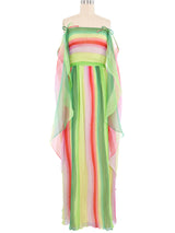 1970s Watermelon Chiffon Plisse Pleat Maxi Dress Dress arcadeshops.com