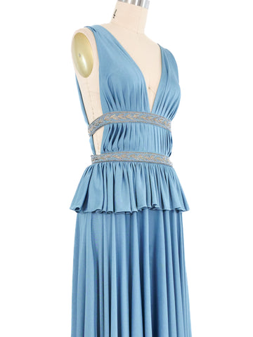 chinese dress ladies 1970s Jean Varon Grecian Style Jersey Gown