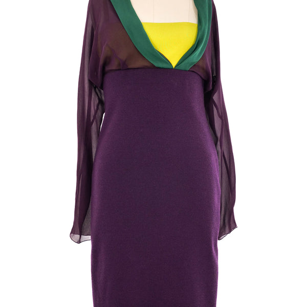 1997 Gianni Versace Eggplant Colorblock Cocktail Dress