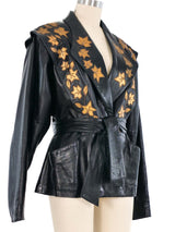 Jitrois Leaf Applique Leather Jacket Jacket arcadeshops.com