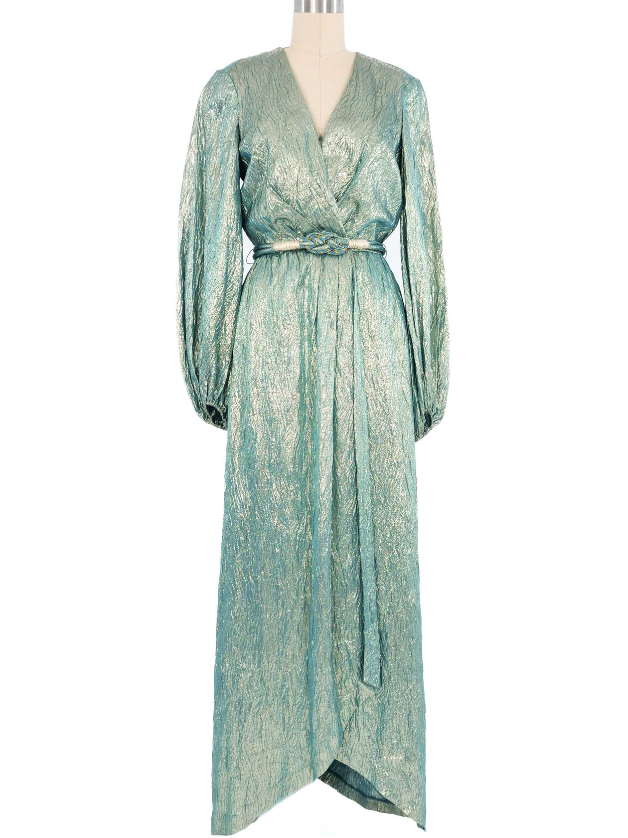 Victor Costa Ice Blue Metallic Wrap Dress