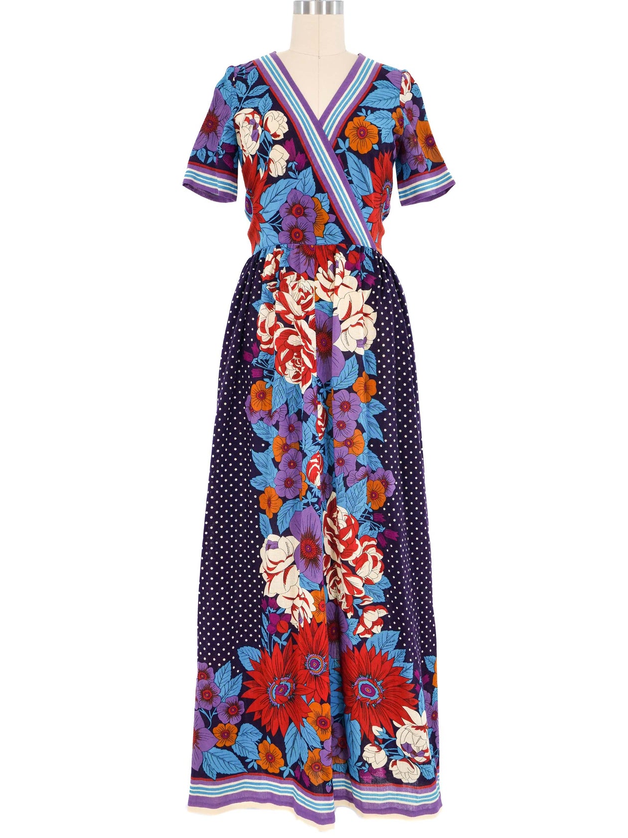 1970s Lanvin Mixed Print Maxi Dress
