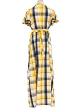 1960s Yellow Seersucker Plaid Maxi Dress Dress arcadeshops.com