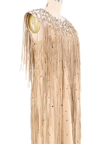 2018 Bottega Veneta Fringed Leather Sleeveless Dress
