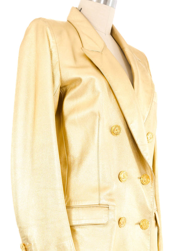 Yves Saint Laurent Metallic Gold Leather Blazer Jacket arcadeshops.com