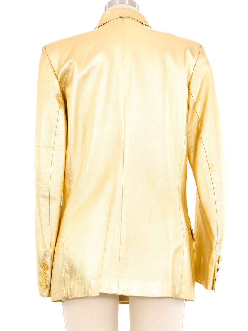 Yves Saint Laurent Metallic Gold Leather Blazer Jacket arcadeshops.com