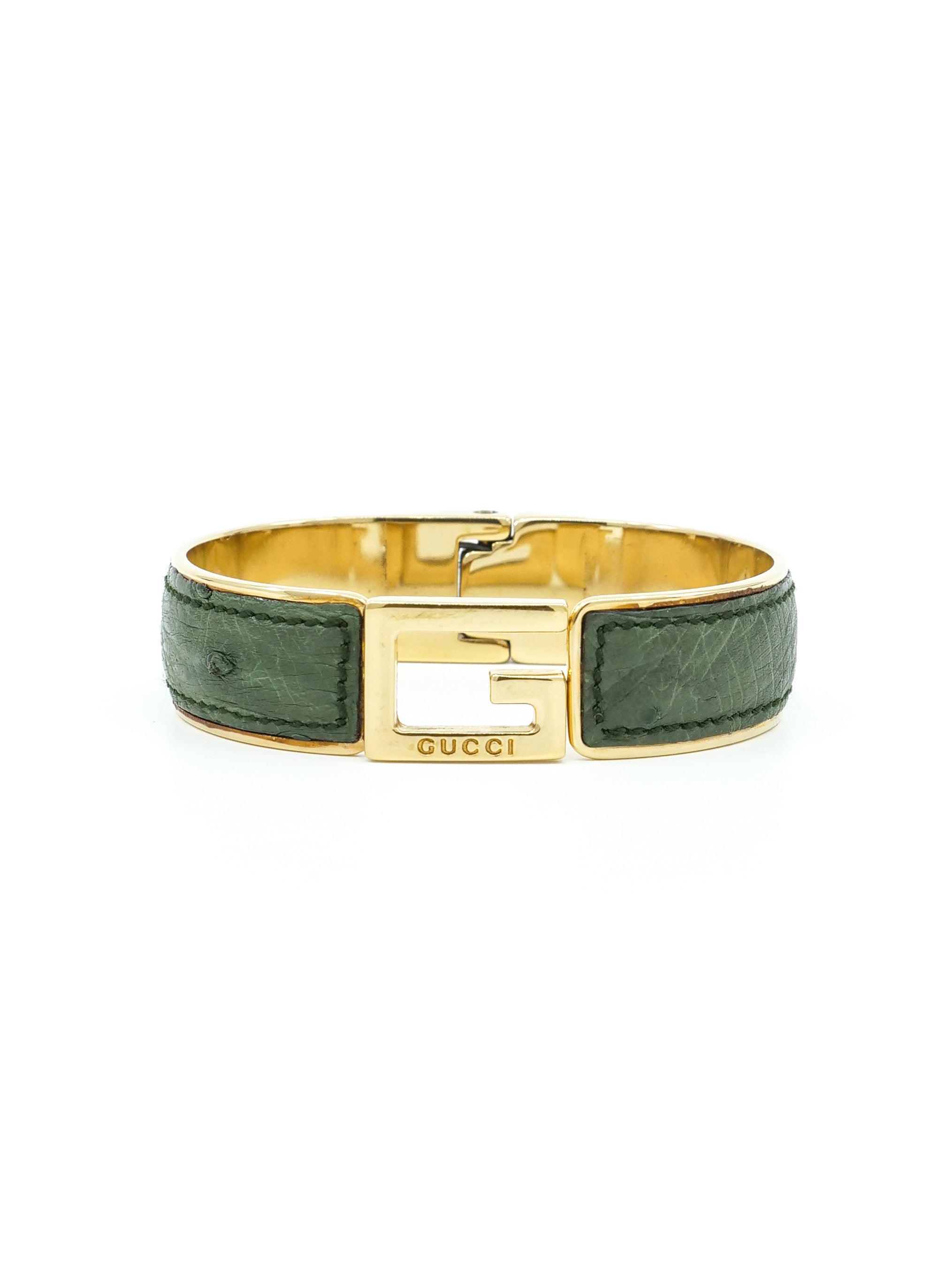 OLD GUCCI Leather Gold Bracelet グッチ Gucci Gold Vintage Red Leather GG Logo Bangle Bracelet - 24