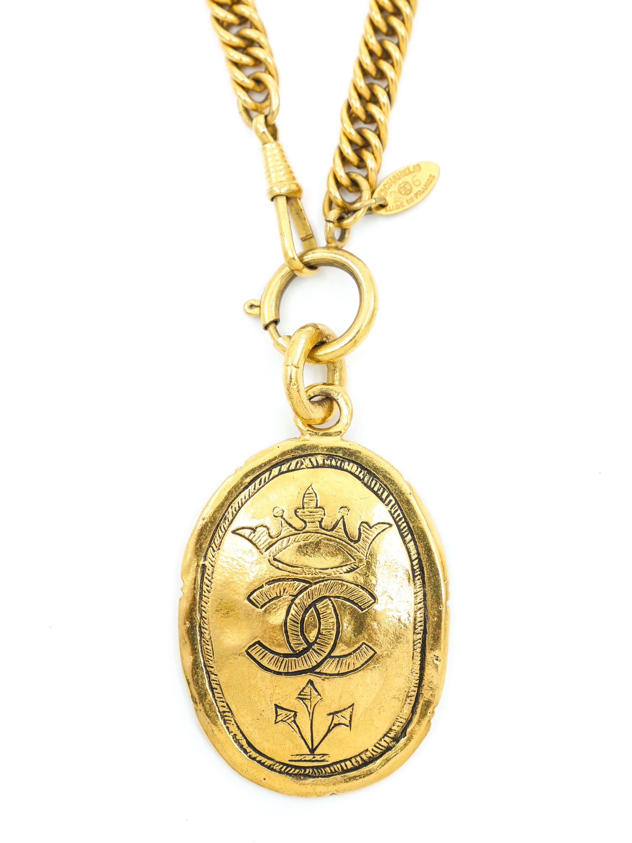 1980s Chanel Crown Logo Pendant Necklace