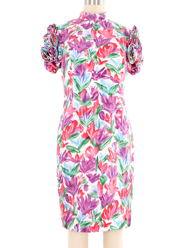 Yves Saint Laurent Floral Rosette Sleeve Dress Dress arcadeshops.com