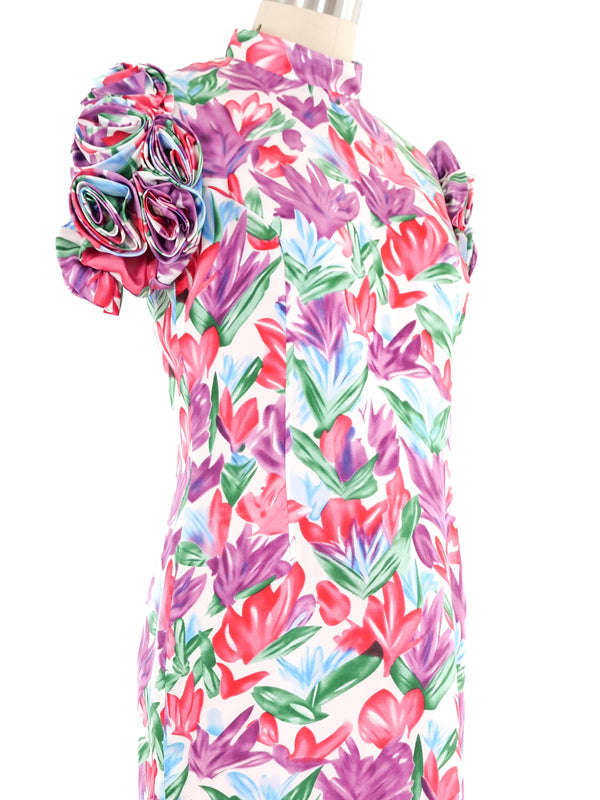 Yves Saint Laurent Floral Rosette Sleeve Dress Dress arcadeshops.com