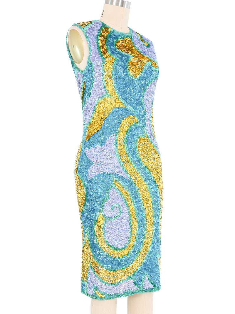Chez Royale Sequin Knit Turquoise And Gold Mod Dress Dress arcadeshops.com