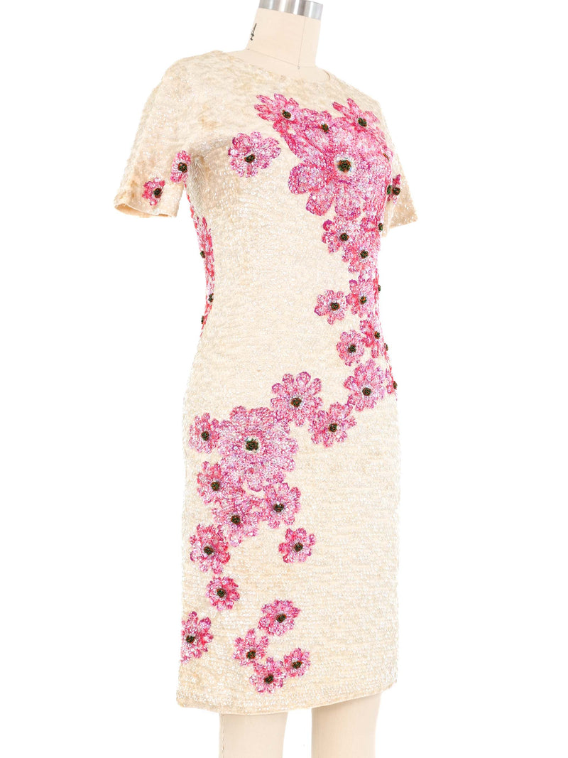 Cream Sequin Embellished Floral Knit Dress Dress arcadeshops.com
