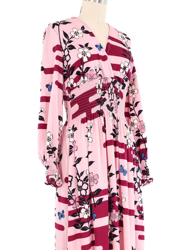 Hanae Mori Pink Floral Butterfly Jersey Maxi Dress Dress arcadeshops.com