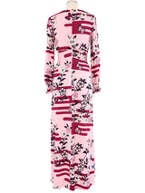 Hanae Mori Pink Floral Butterfly Jersey Maxi Dress Dress arcadeshops.com