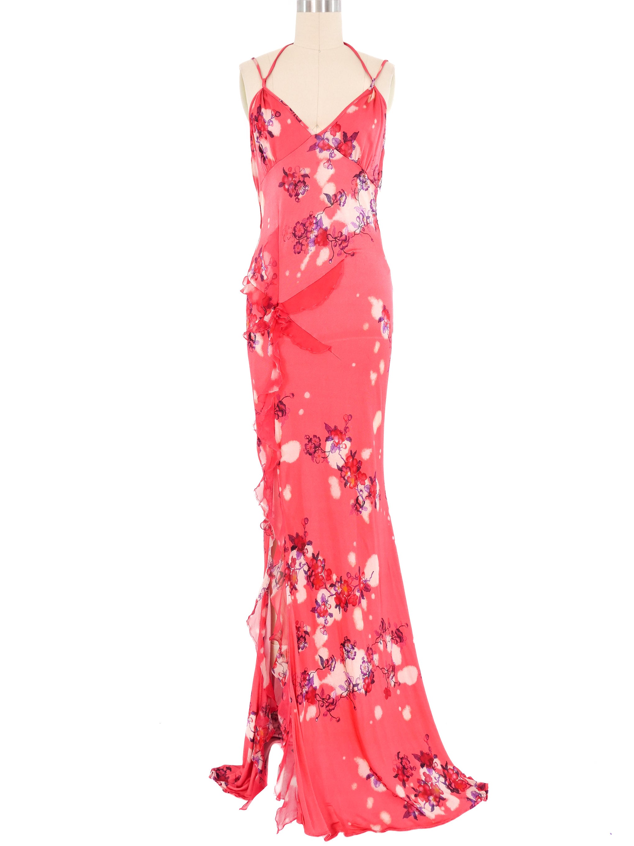 John Galliano Cherry Blossom Ruffled Slip Dress