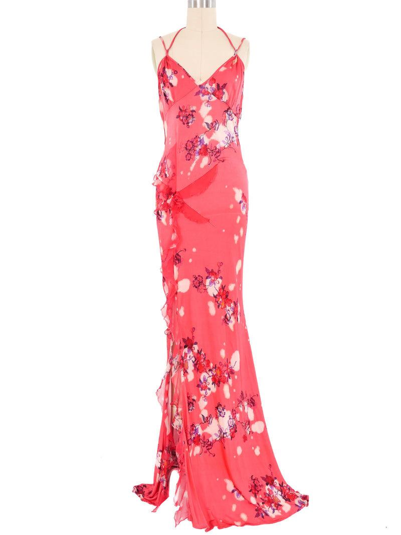 John Galliano Cherry Blossom Ruffled Slip Dress Dress arcadeshops.com
