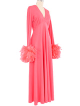 Victor Costa Bright Pink Feather Trimmed Maxi Dress Dress arcadeshops.com