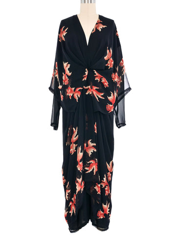 Wayne Clark Black Chiffon Koi Fish Dress