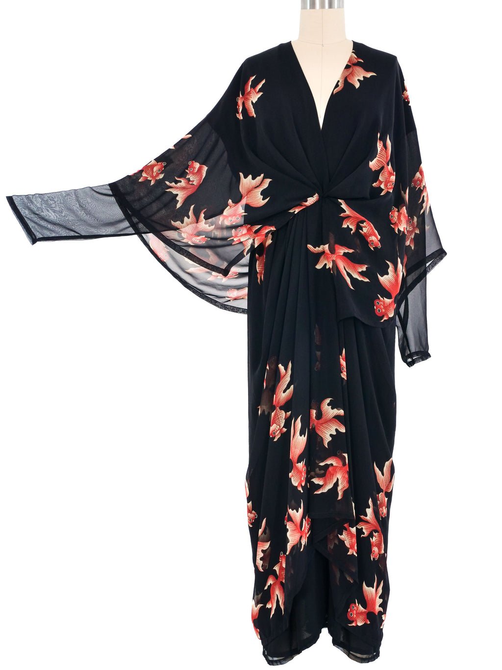 Wayne Clark Black Chiffon Koi Fish Dress