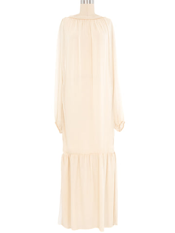 Galanos Sheer Ivory Drop Waist Maxi Dress Galanos Sheer Ivory Drop Waist Maxi Dress