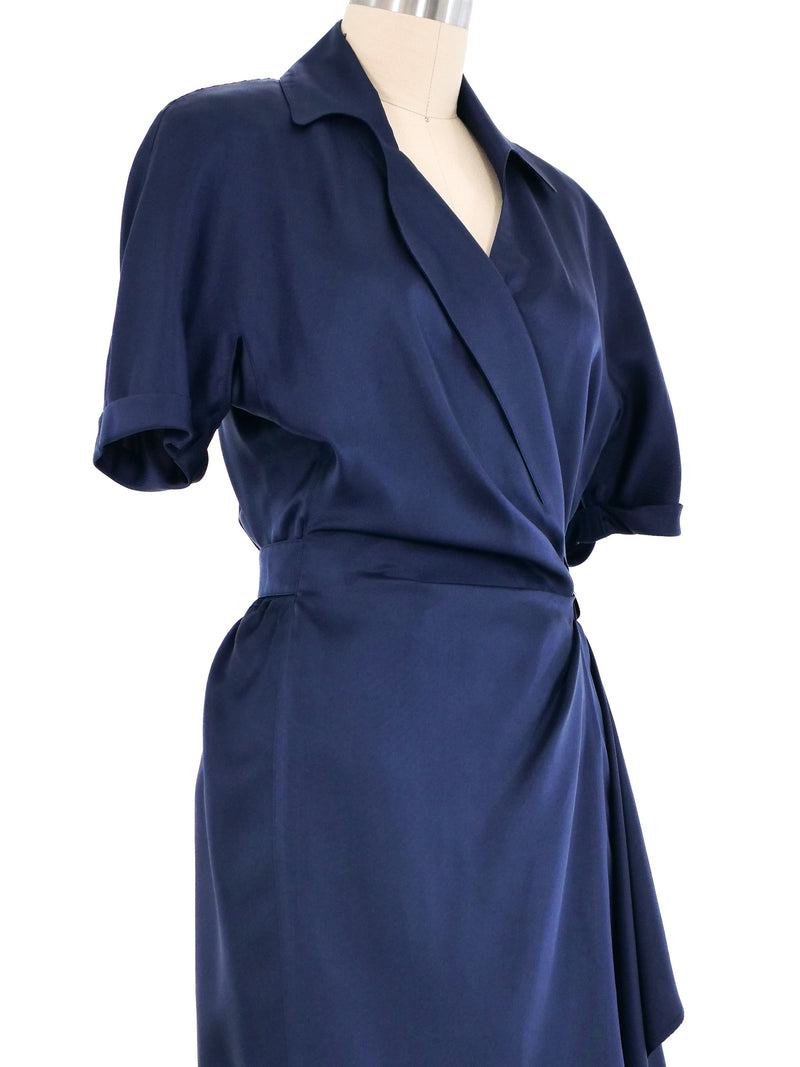 navy silk wrap dress Silk Front Tie V-neck Wrap Dress