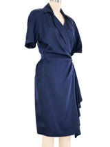 Thierry Mugler Navy Silk Wrap Dress Dress arcadeshops.com