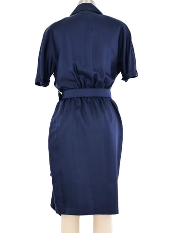 Thierry Mugler Navy Silk Wrap Dress