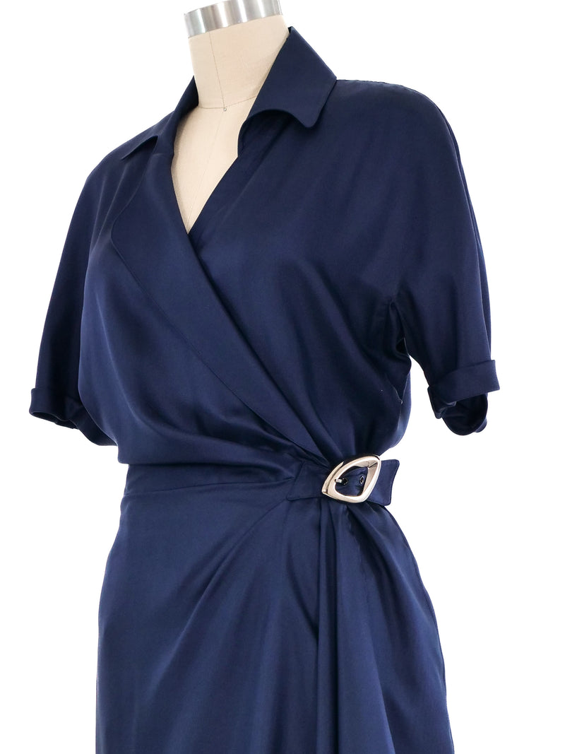 Thierry Mugler Navy Silk Wrap Dress Dress arcadeshops.com